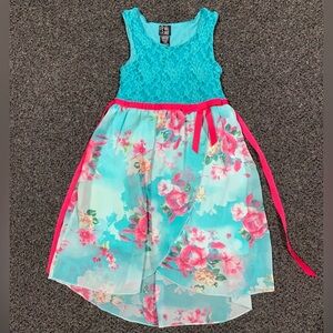 Aqua Lace & Floral Pink-Trim Girls 10/12 Dress